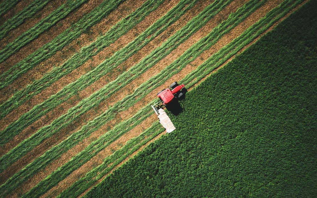 Birds eye view of a tractor in a field